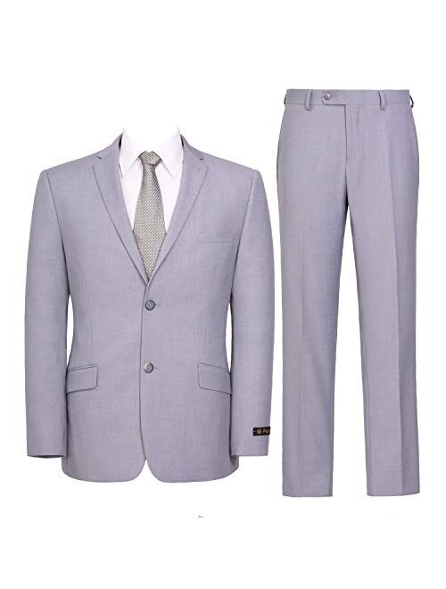 Pio Lorenzo Men's Suit Slim Fit 2-Piece Single Breasted Blazer & Flat Front Pants