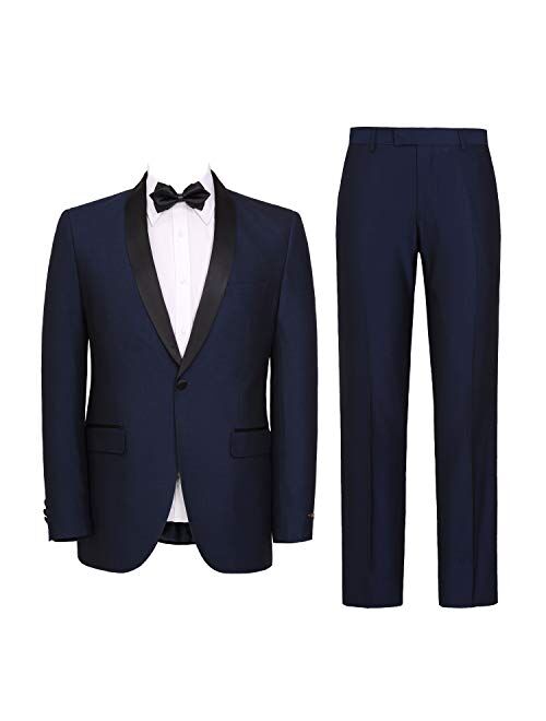 Pio Lorenzo Men's Suit Slim Fit 2-Piece Single Breasted Blazer & Flat Front Pants