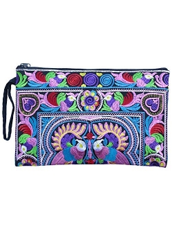 Sabai Jai - Embroidered Clutch Purse with Wristlet - Large Boho Purses and Handbags