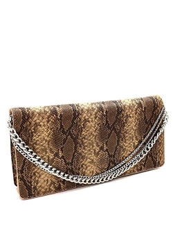 Trendeology Chain Multicolored Snake Crocodile Print Long Party Clutch Purse Shoulder Bag (2Snake Print - Gold)
