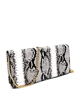 Trendeology Chain Multicolored Snake Crocodile Print Long Party Clutch Purse Shoulder Bag (2Snake Print - Gold)