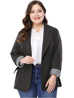 Agnes Orinda Women's Plus Size Contrast Stripe Cuff Notched Lapel Casual Blazer