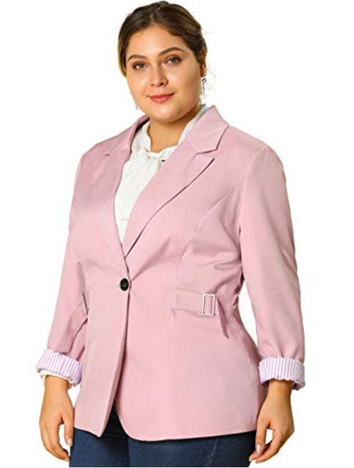 Agnes Orinda Women's Plus Size Contrast Stripe Cuff Notched Lapel Casual Blazer