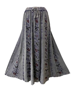 Agan Traders 712 SK Women's Elastic Waistband Drawstring Boho Gypsy Medieval Embroidered Long Maxi Skirt