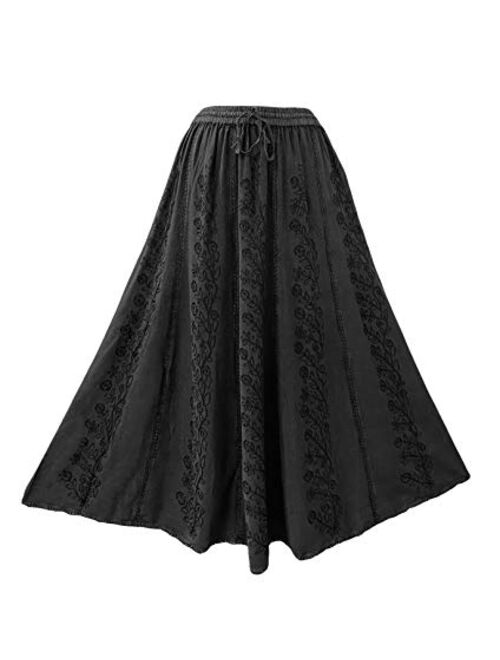 Agan Traders 712 SK Women's Elastic Waistband Drawstring Boho Gypsy Medieval Embroidered Long Maxi Skirt