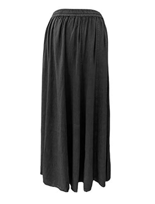 Agan Traders 712 SK Women's Elastic Waistband Drawstring Boho Gypsy Medieval Embroidered Long Maxi Skirt