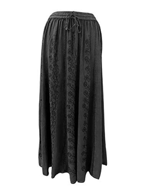 Agan Traders 712 SK Women's Elastic Waistband Drawstring Boho Gypsy Medieval Embroidered Long Maxi Skirt