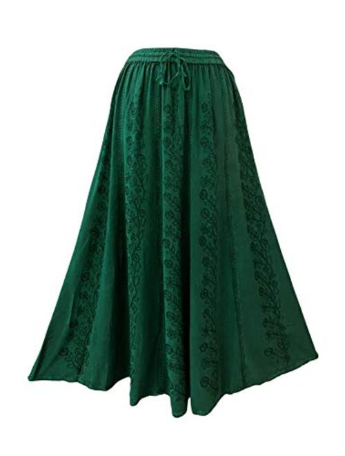 Agan Traders 712 SK Women's Elastic Waistband Drawstring Boho Gypsy Medieval Embroidered Long Maxi Skirt