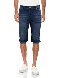 X RAY Men's Washed Denim Shorts Frayed Hem Casual Stretch Slim Fit Fashion Jean Short for Men