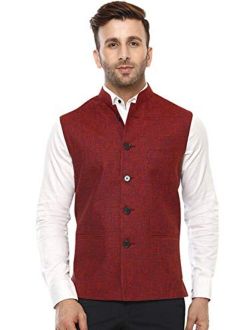 Vastraa Fusion Men's Cotton Blended Fabric Bandhgala Nehru Jacket/Waistcoat (Bright Yellow)