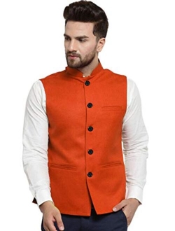 Vastraa Fusion Men's Cotton Blended Fabric Bandhgala Nehru Jacket/Waistcoat (Bright Yellow)