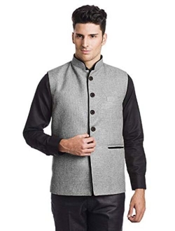 Vastraa Fusion Men's Cotton Blended Fabric Bandhgala Nehru Jacket/Waistcoat (Bright Yellow)