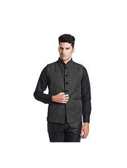 Vastraa Fusion Men's Cotton Blended Fabric Bandhgala Nehru Jacket/Waistcoat (Bright Yellow)