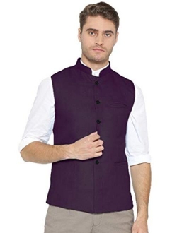 Vastraa Fusion Men's Cotton Blended Fabric Bandhgala Nehru Jacket/Waistcoat (Bright Yellow)