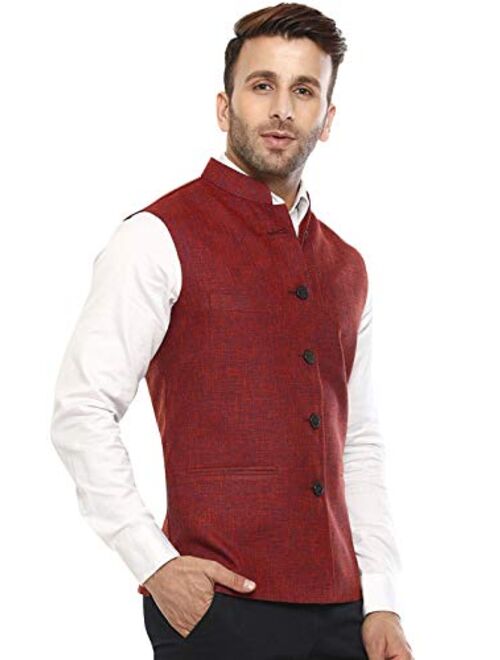 Vastraa Fusion Men's Cotton Blended Fabric Bandhgala Nehru Jacket/Waistcoat (Bright Yellow)