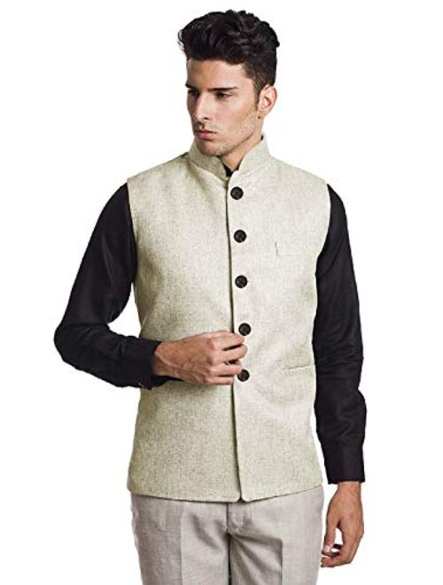 Vastraa Fusion Men's Cotton Blended Fabric Bandhgala Nehru Jacket/Waistcoat (Bright Yellow)