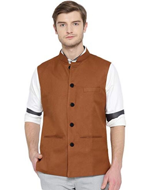 Vastraa Fusion Men's Cotton Blended Fabric Bandhgala Nehru Jacket/Waistcoat (Bright Yellow)