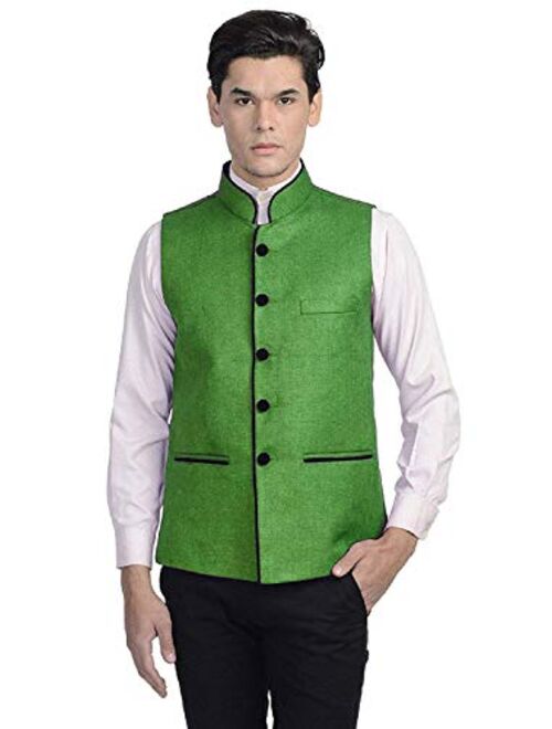 Vastraa Fusion Men's Cotton Blended Fabric Bandhgala Nehru Jacket/Waistcoat (Bright Yellow)