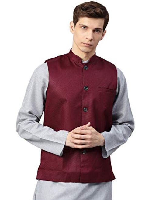 Vastraa Fusion Men's Cotton Blended Fabric Bandhgala Nehru Jacket/Waistcoat (Bright Yellow)