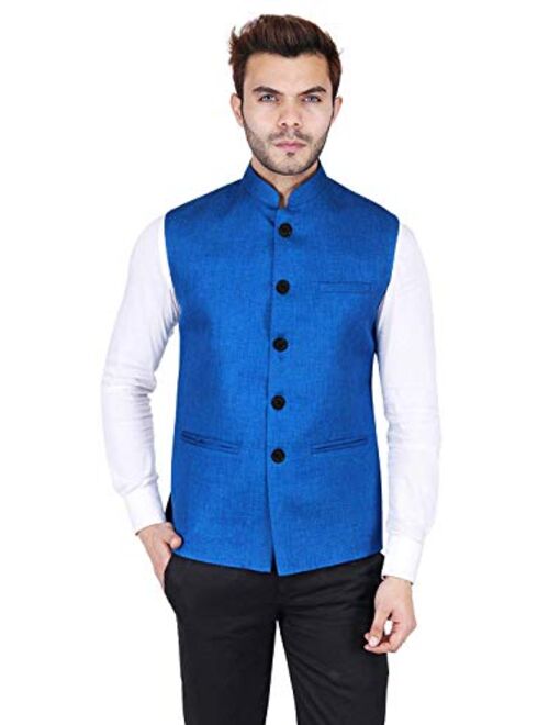 Vastraa Fusion Men's Cotton Blended Fabric Bandhgala Nehru Jacket/Waistcoat (Bright Yellow)