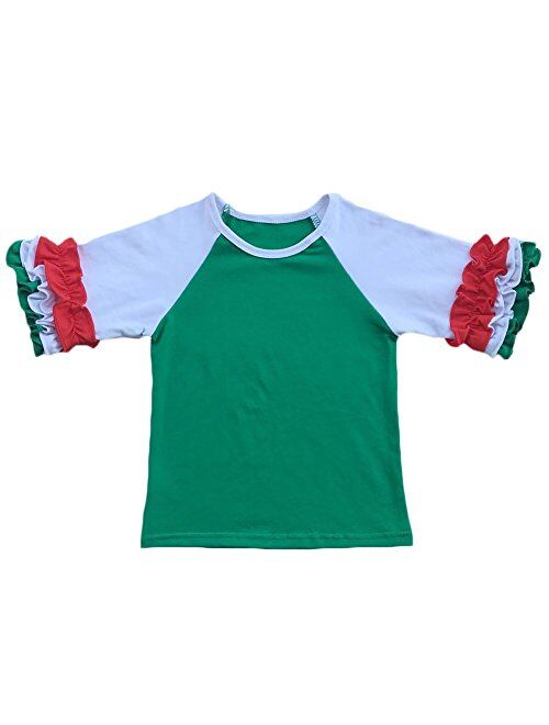 Toddler Little Girls Icing Ruffle Shirts Kids Raglan Baseball 3/4 Sleeves T-Shirt Baby Cotton Tee Top Clothes 1-8 Years