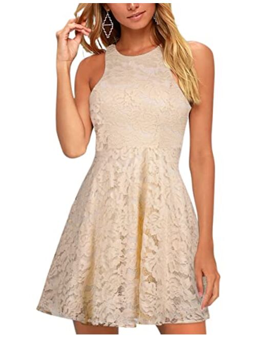 BELONGSCI Women Sweet and Cute Sleeveless Racerback Flared Swing A-Line Waist Hollow Out Summer Short Dress