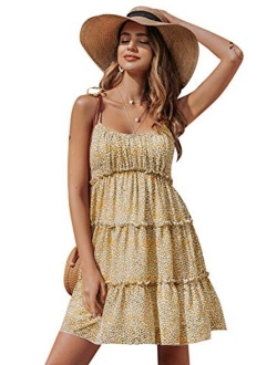 Women's Boho Floral Fit and Flare Ruffle Dress Backless Aline Dress