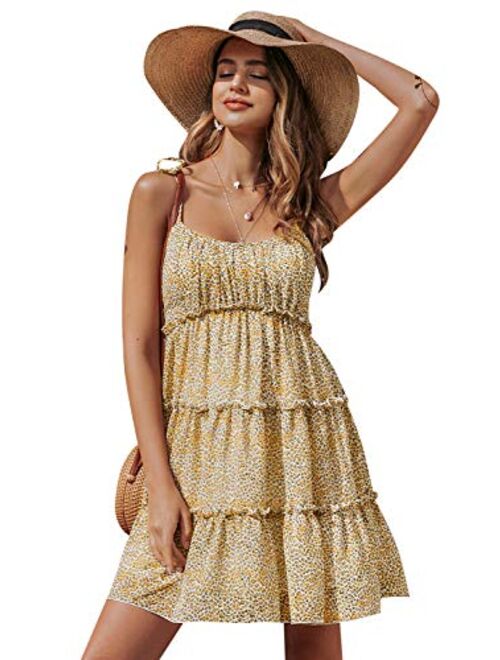 BerryGo Women's Boho Floral Fit and Flare Ruffle Dress Backless Aline Dress