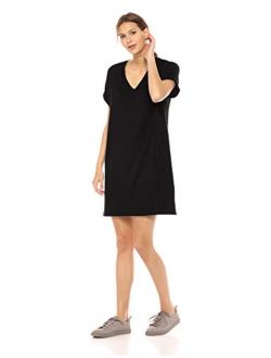 Amazon Brand - Daily Ritual Women's Supersoft Terry Deep V-Neck Roll-Sleeve Dress