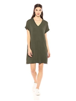 Amazon Brand - Daily Ritual Women's Supersoft Terry Deep V-Neck Roll-Sleeve Dress