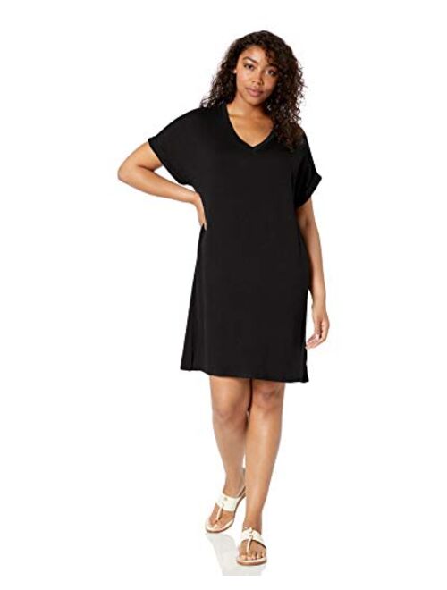 Amazon Brand - Daily Ritual Women's Supersoft Terry Deep V-Neck Roll-Sleeve Dress