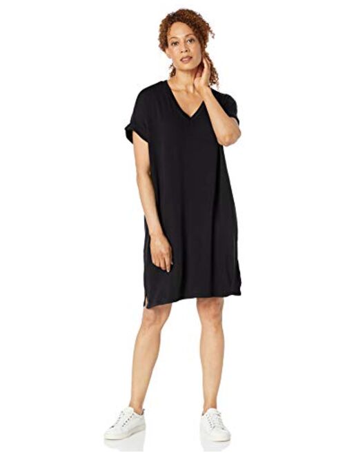 Amazon Brand - Daily Ritual Women's Supersoft Terry Deep V-Neck Roll-Sleeve Dress