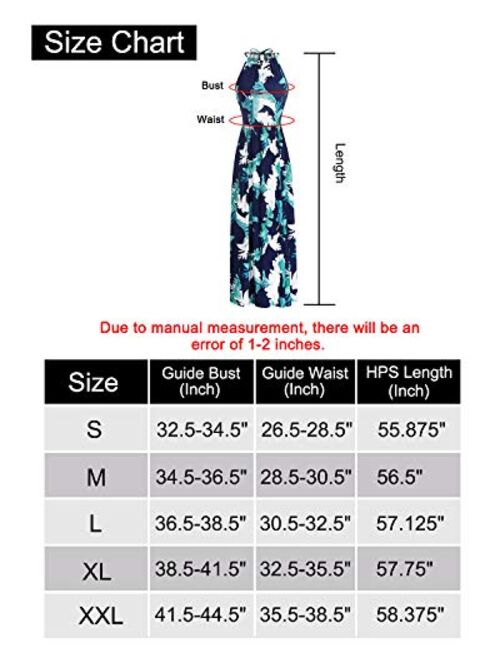 KILIG Women's Summer Casual Sleeveless Halter Neck Floral Print Beach Party Split Maxi Long Dress with Pockets