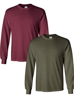 Men's Heavy Cotton Long Sleeve Crew Neck T-Shirt, 2-Pack