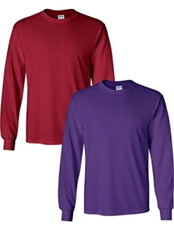 Men's Heavy Cotton Long Sleeve Crew Neck T-Shirt, 2-Pack