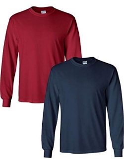 Men's Heavy Cotton Long Sleeve Crew Neck T-Shirt, 2-Pack