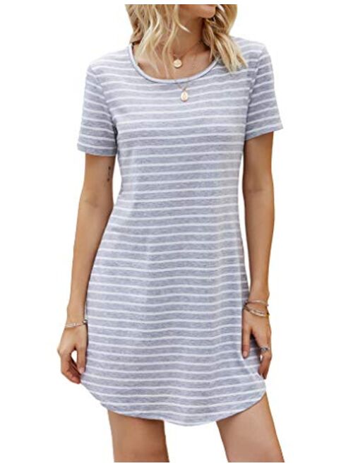 OURS Women's Crew Neck Short Sleeve Striped Loose T-Shirt Mini Dress