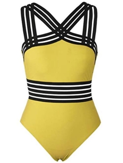 Women's One Piece Swimwear Front Crossover Swimsuits Hollow Bathing Suits Monokinis