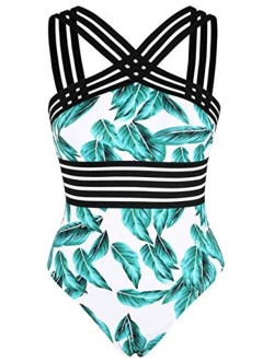 Women's One Piece Swimwear Front Crossover Swimsuits Hollow Bathing Suits Monokinis