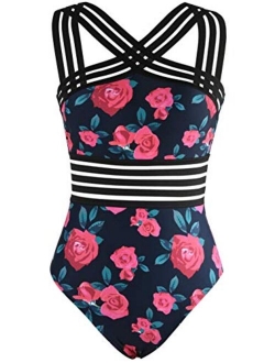 Women's One Piece Swimwear Front Crossover Swimsuits Hollow Bathing Suits Monokinis