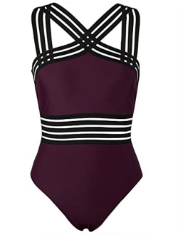 Women's One Piece Swimwear Front Crossover Swimsuits Hollow Bathing Suits Monokinis