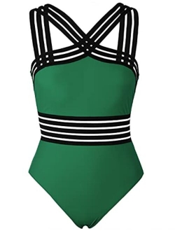 Women's One Piece Swimwear Front Crossover Swimsuits Hollow Bathing Suits Monokinis