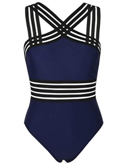 Women's One Piece Swimwear Front Crossover Swimsuits Hollow Bathing Suits Monokinis