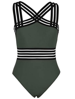 Women's One Piece Swimwear Front Crossover Swimsuits Hollow Bathing Suits Monokinis