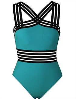 Women's One Piece Swimwear Front Crossover Swimsuits Hollow Bathing Suits Monokinis