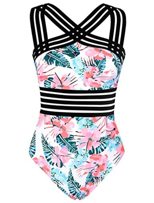 Hilor Women's One Piece Swimwear Front Crossover Swimsuits Hollow Bathing Suits Monokinis