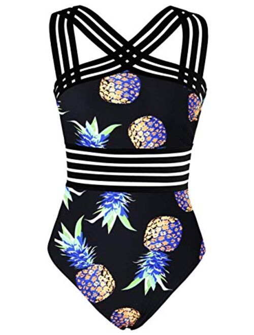 Hilor Women's One Piece Swimwear Front Crossover Swimsuits Hollow Bathing Suits Monokinis