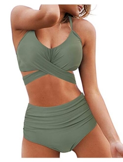 Women's High Waisted Bandage Bikini Set Wrap Two Piece Push Up Swimsuits