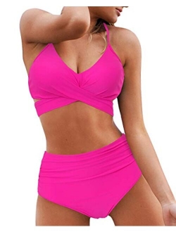 Women's High Waisted Bandage Bikini Set Wrap Two Piece Push Up Swimsuits