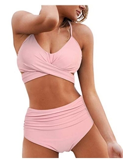 Women's High Waisted Bandage Bikini Set Wrap Two Piece Push Up Swimsuits